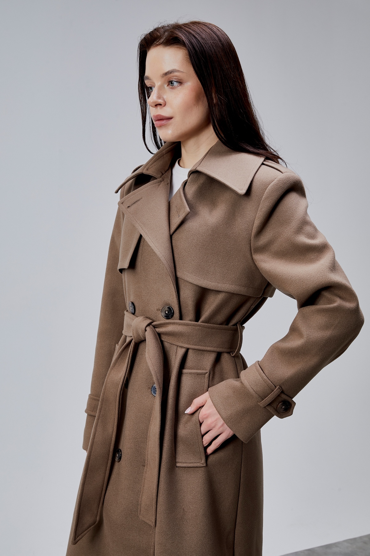 Bolivente  Açık Kahverengi Regular Rüzgarlık Detaylı Kaşe Kaban - Görsel 3