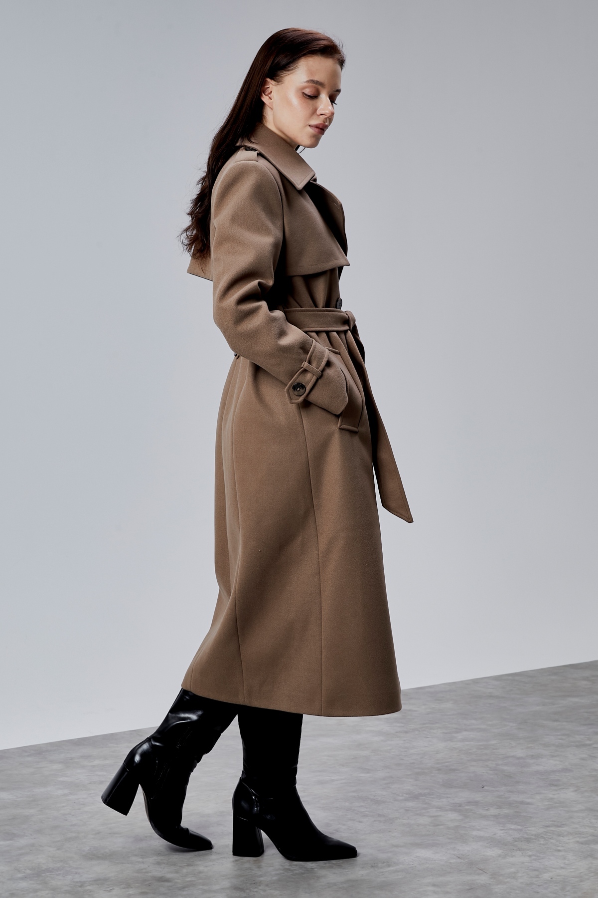 Bolivente  Açık Kahverengi Regular Rüzgarlık Detaylı Kaşe Kaban - Görsel 6