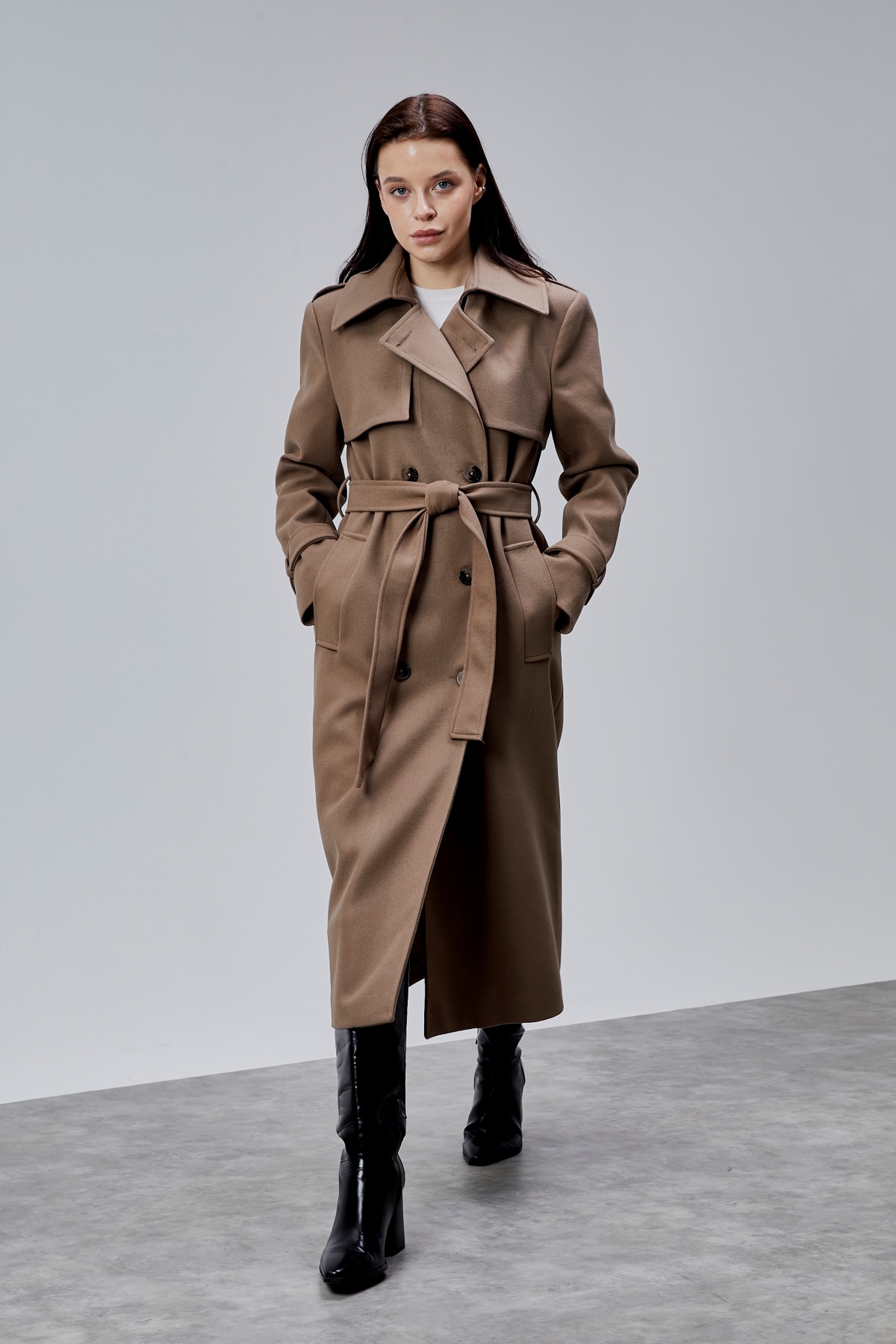 Bolivente  Açık Kahverengi Regular Rüzgarlık Detaylı Kaşe Kaban - Görsel 5