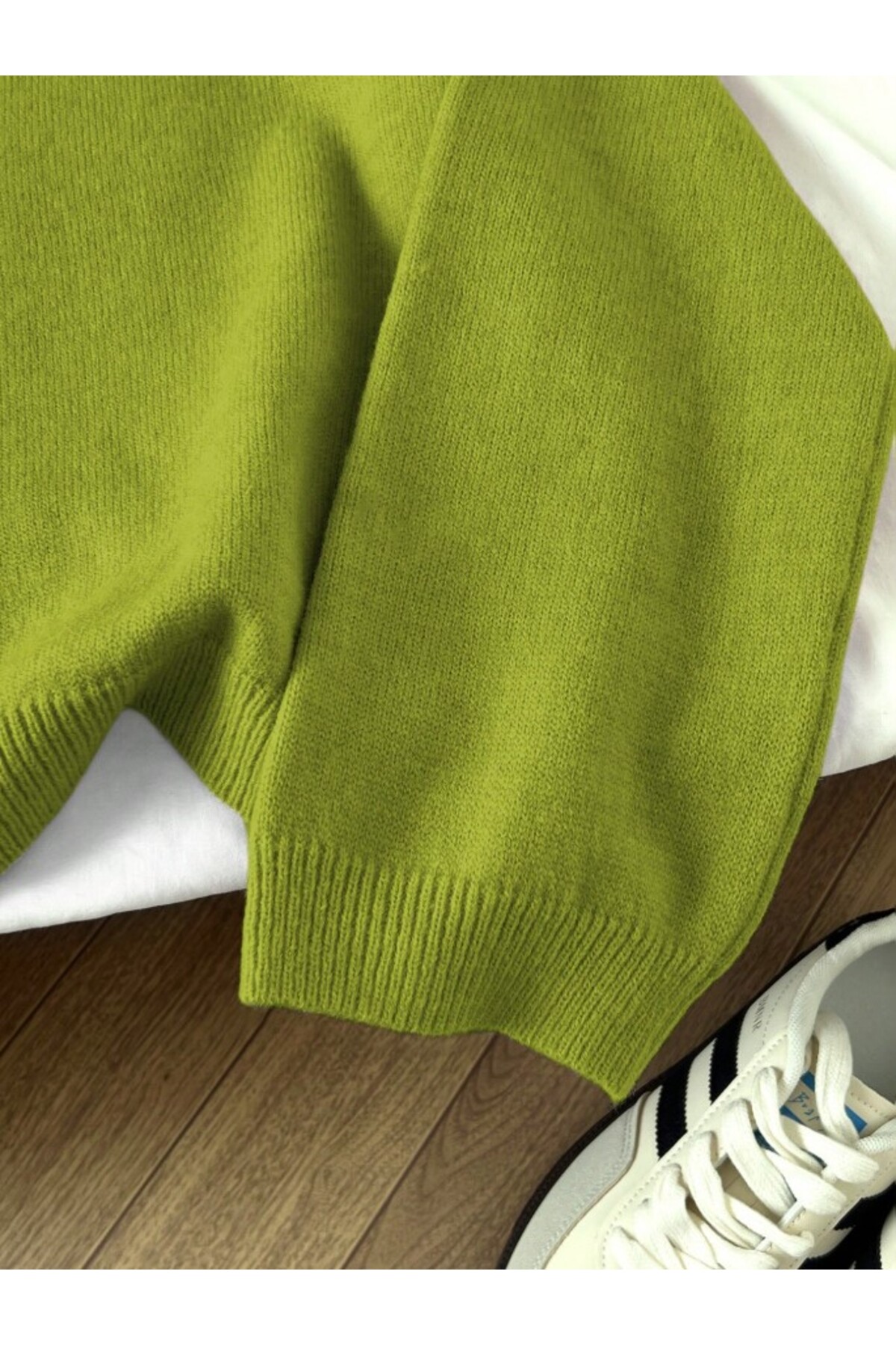 TUMA  Kadın Yağ Yeşili Bisiklet Yaka Oversize Triko Kazak, Kadın Kazak Tuma1978 - Görsel 6