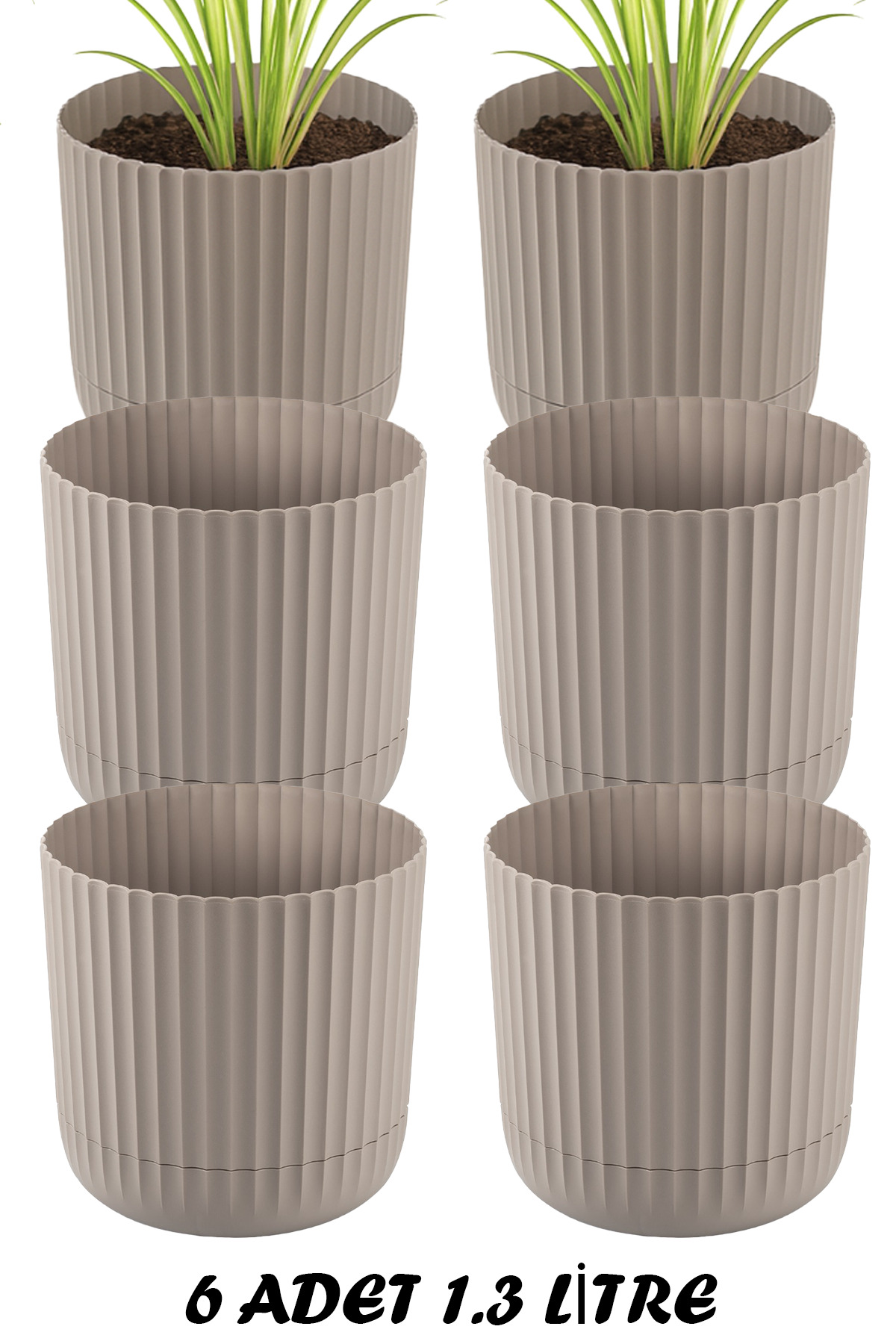 1 No 6 Pieces 1.3 Liter Beauty Flower Pot Plastic Flower Pot with Plates Suitable for Home Office and Outdoor