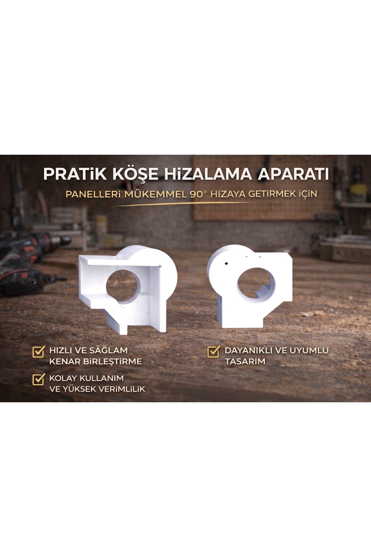 あきぴレプロ3D EVORADECO 90° Köşe Kelepçesi – Delik Kılavuzlu Masif & MDF Ahşap