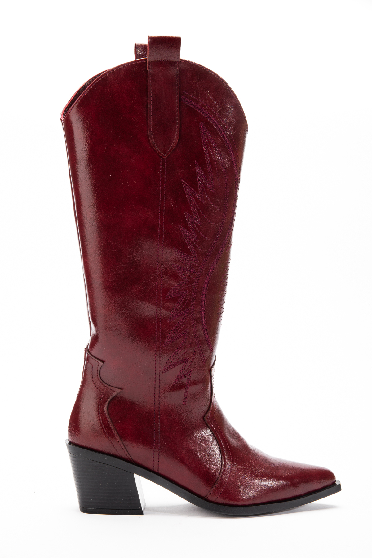 DENORA  Bordo Mat Cilt Nakışlı Western Kovboy Cowgirl Bot Çizme - Görsel 2