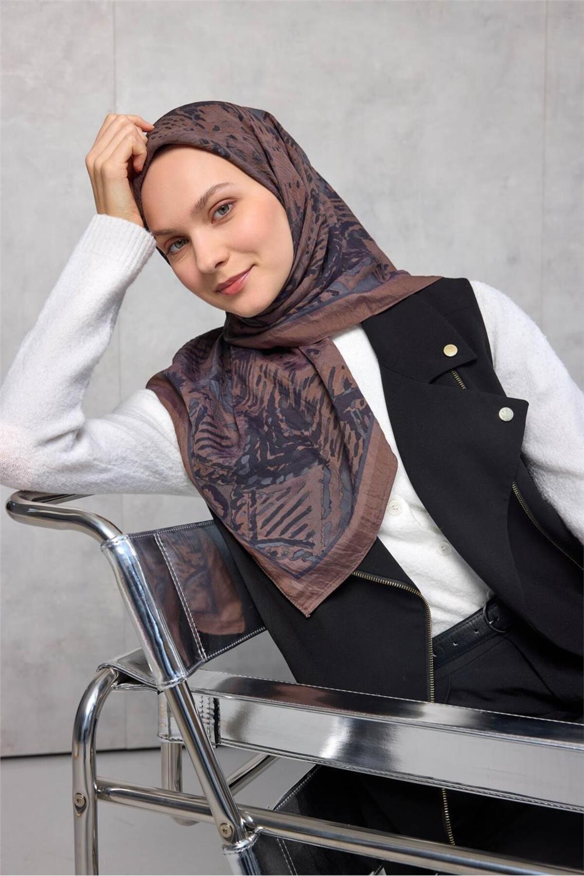 Viscose Velora Scarf Four Seasons Mixed Pattern Coffee 90x90