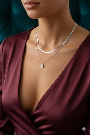 ArsEmi Bijoux İtalyan Bakla Zincirli Taşlı Çelik Kolye