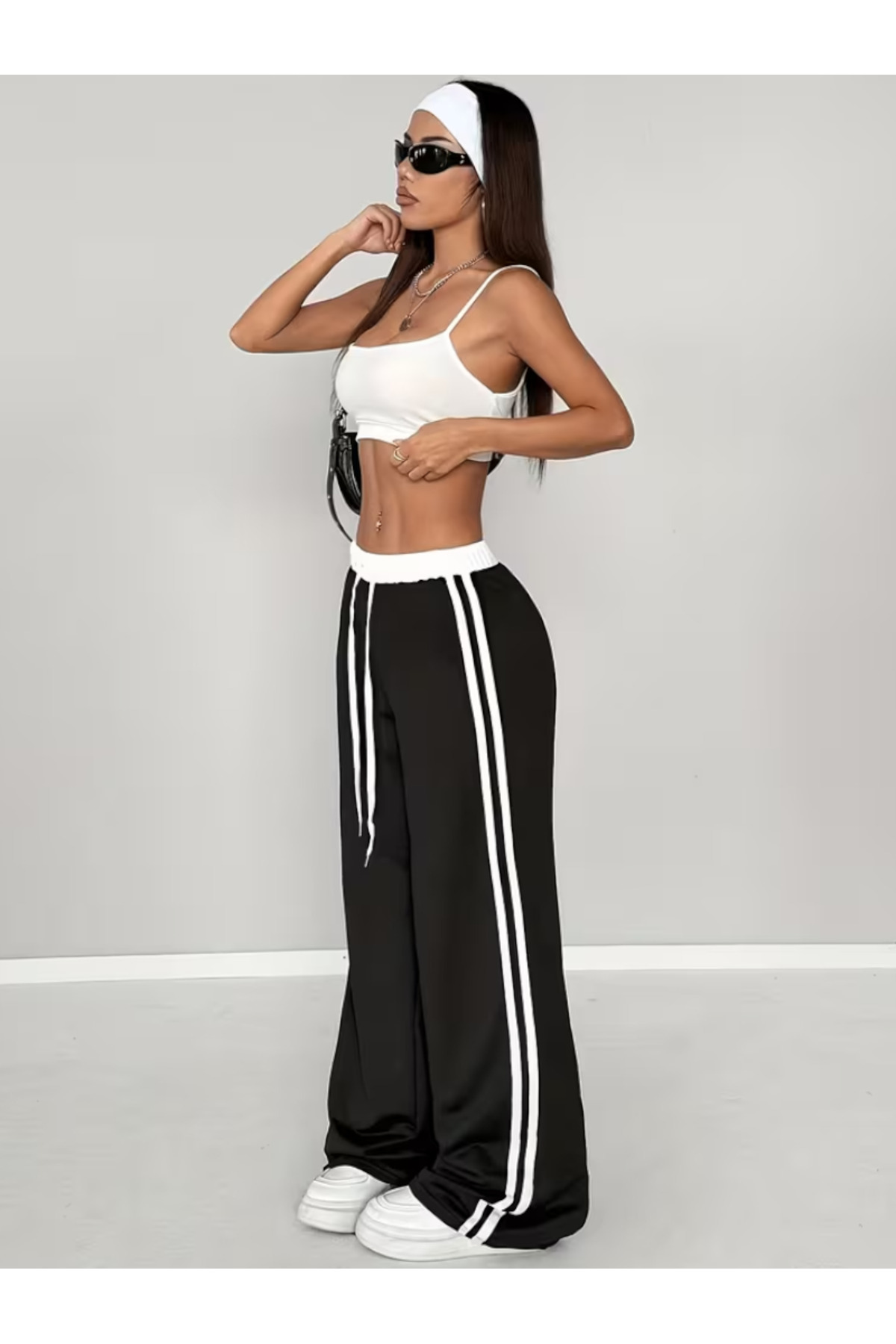 Karatopak Bela Kaiš pakovanja dvostrukih pruga Visok struk ženske Široke noga...