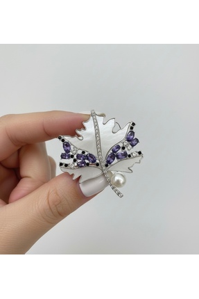 Alp Takı ve Aksesuar Mor Taşlı çınar yaprağı broş/günlük ya da özel gün için/...