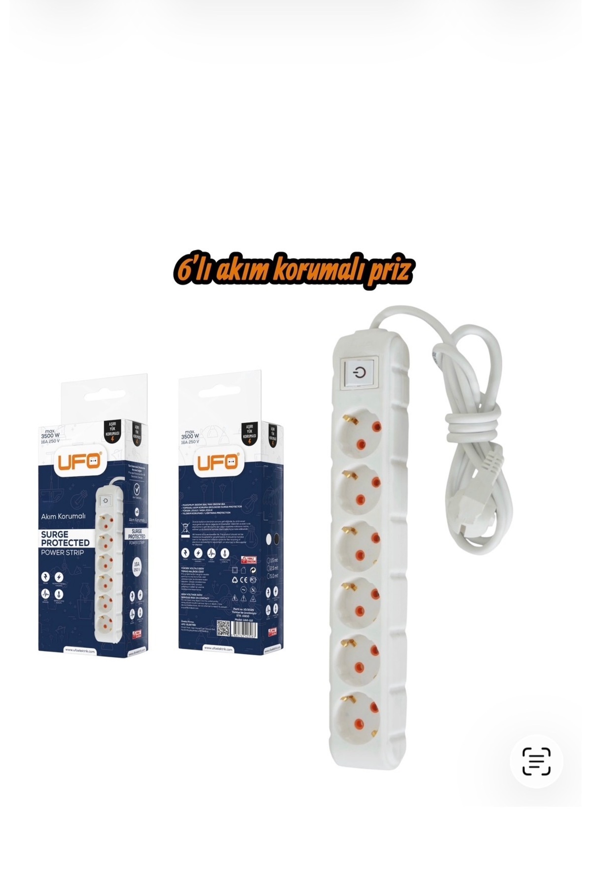 UFO10Mアーム （4本セット）新品☆ UFO Akım Korumalı 3 mt Kablolu Grup Priz Max 3500W 16 Amper Aşırı