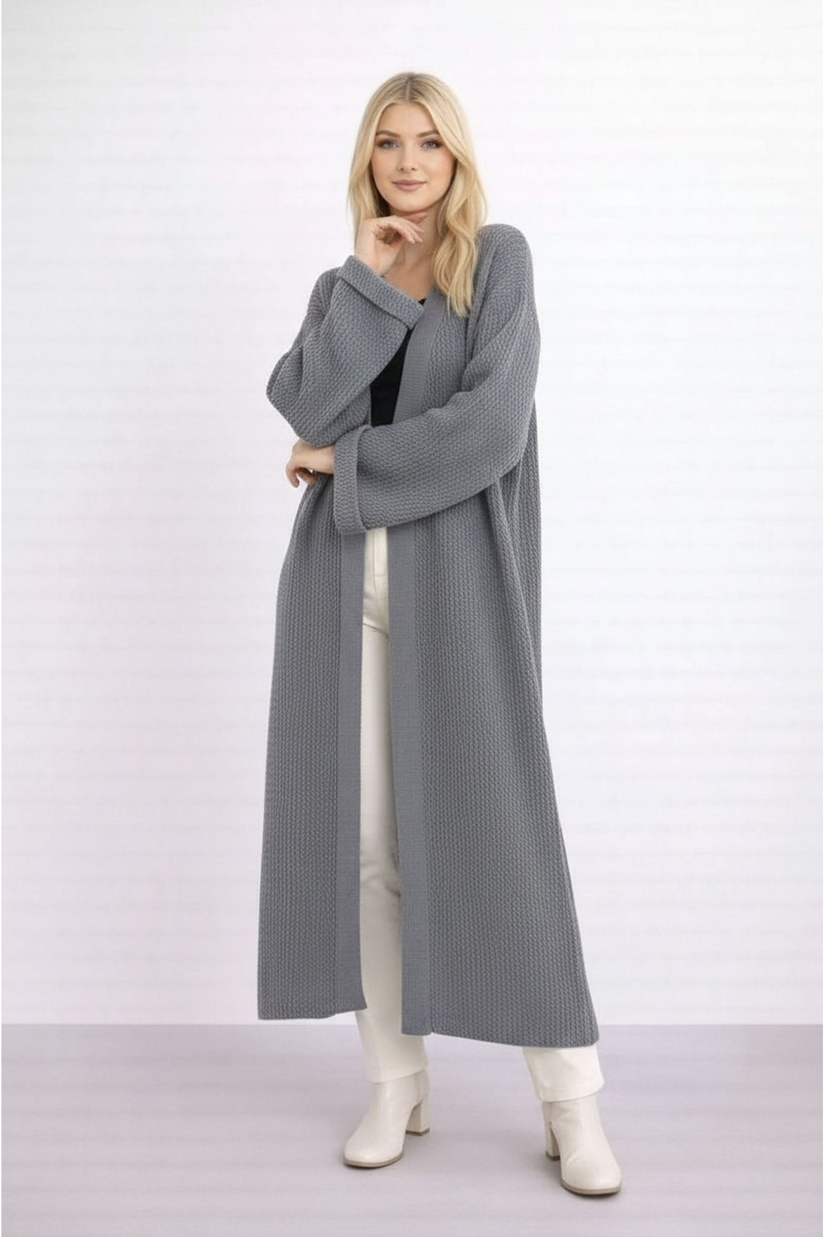 MAMAYAGA  Kadın Tesettüre Uygun Maxi Boy Uzun Kol Spor Şık Örgü Triko Curve Uyumlu Hırka Ceket