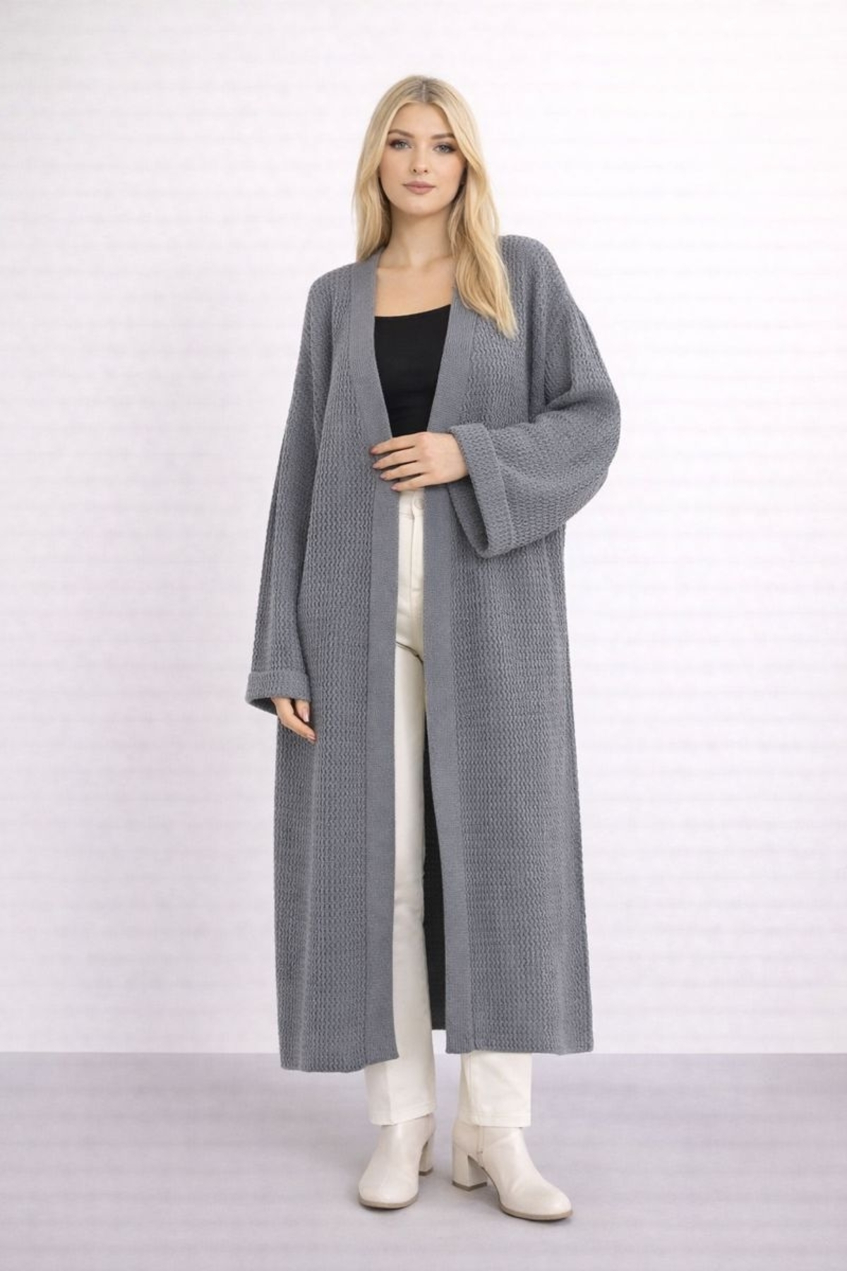 MAMAYAGA  Kadın Tesettüre Uygun Maxi Boy Uzun Kol Spor Şık Örgü Triko Curve Uyumlu Hırka Ceket - Görsel 3