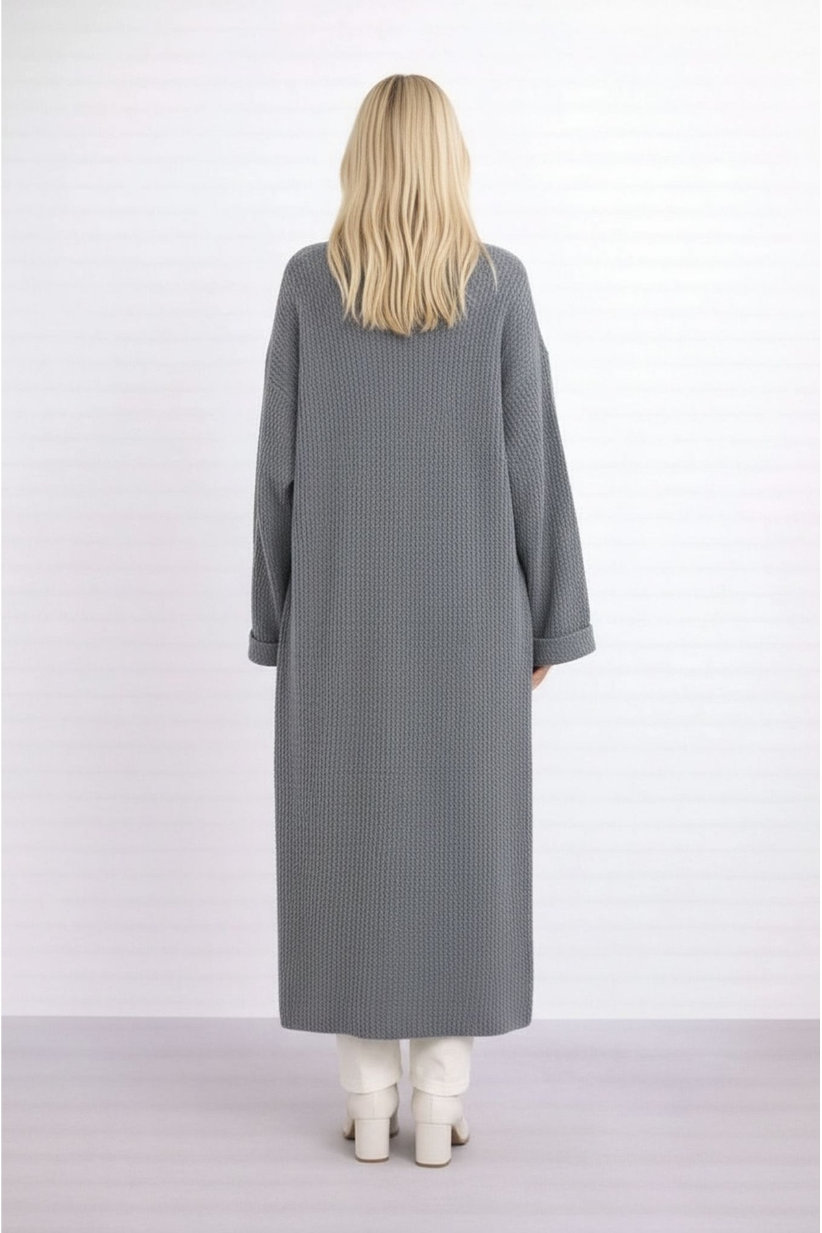 MAMAYAGA  Kadın Tesettüre Uygun Maxi Boy Uzun Kol Spor Şık Örgü Triko Curve Uyumlu Hırka Ceket - Görsel 4