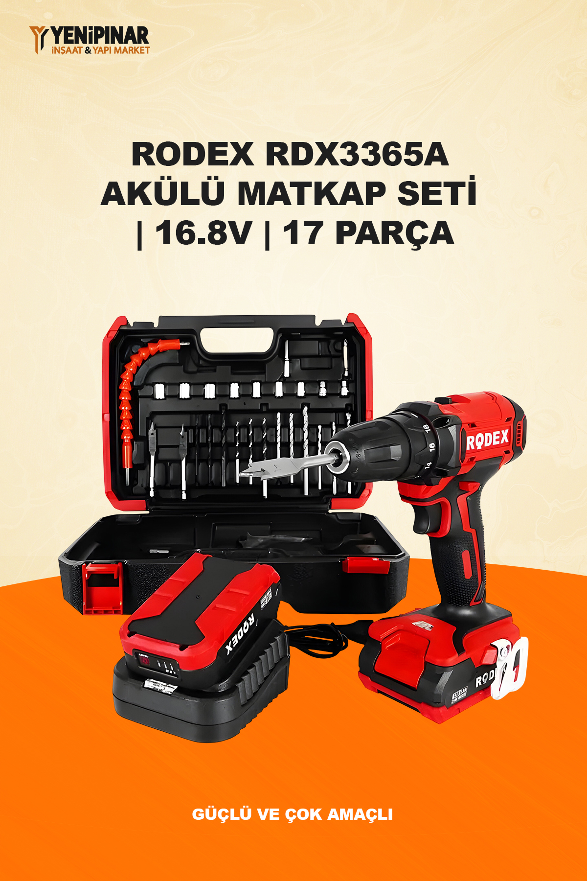Rodex RDX3365A Akülü Matkap Seti | 16.8V | 17 Parça | Güçlü ve