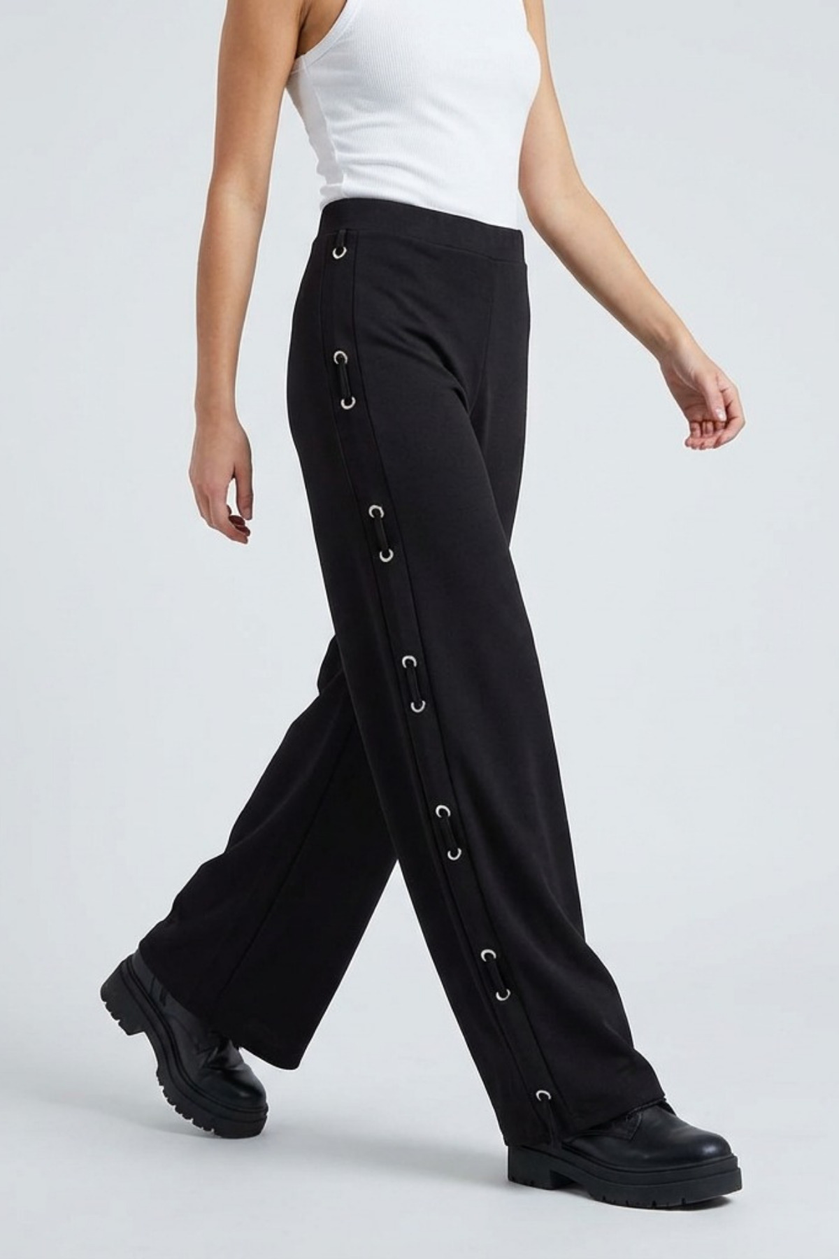 Grenj Fashion  Siyah Çelik İnterlok Kuşgözü Detaylı Örme Pantolon - Görsel 2