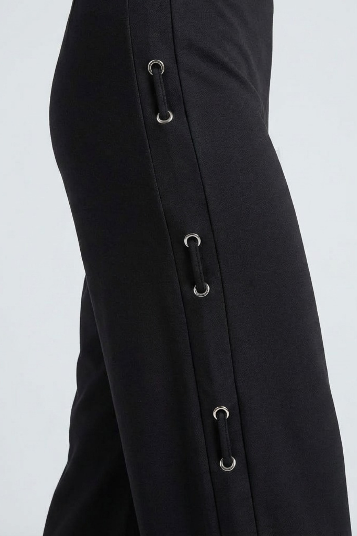 Grenj Fashion  Siyah Çelik İnterlok Kuşgözü Detaylı Örme Pantolon - Görsel 7