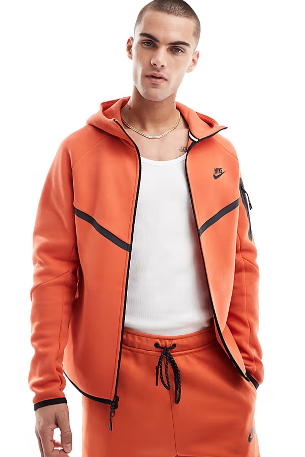 هودی تمام زیپ دار زنانه Tech Fleece مدل Windrunner، سویشرت کلاه دار نارنجی رنگ نایکی سویشرت اسپرت Nike