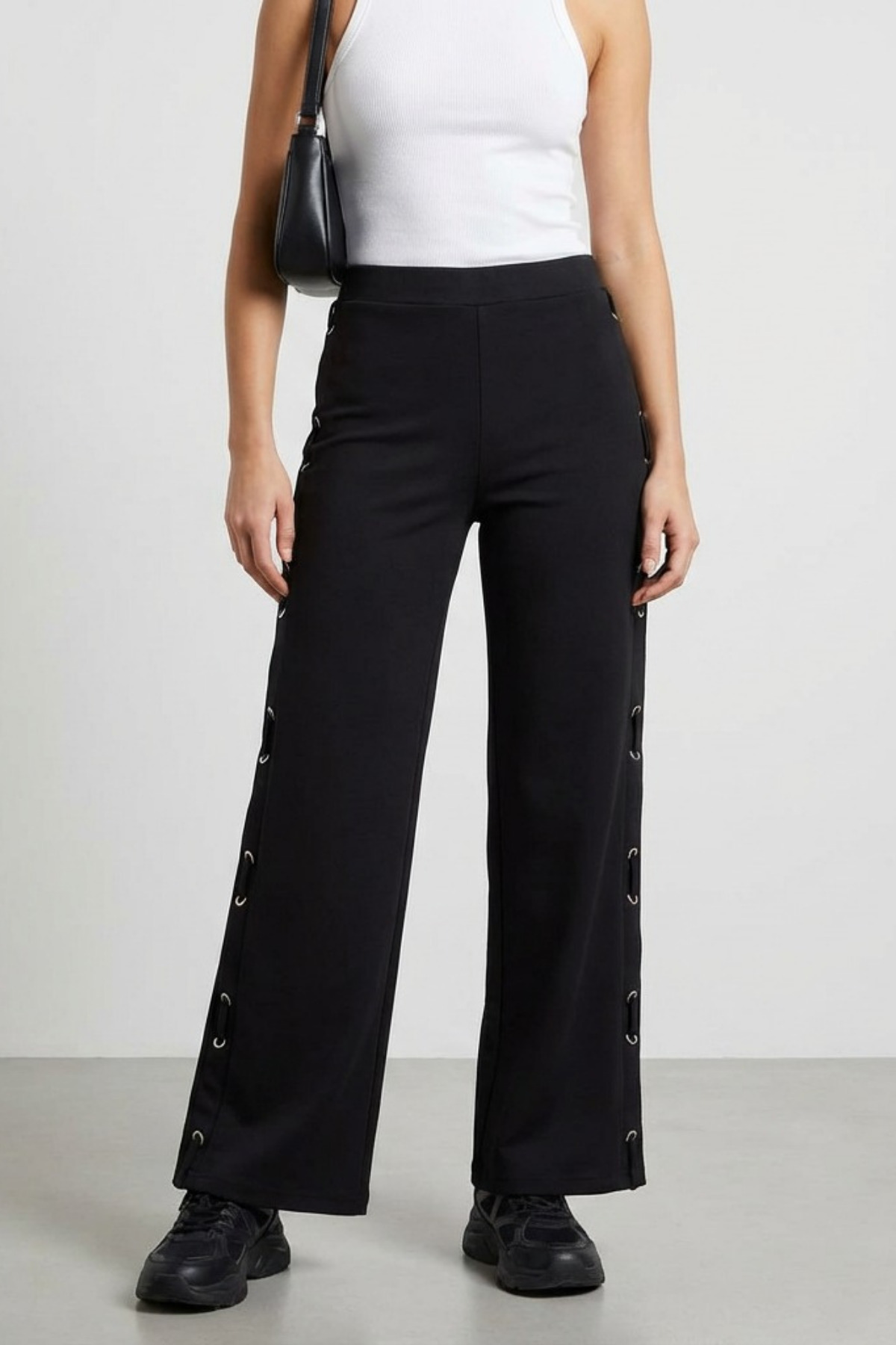 Grenj Fashion  Siyah Çelik İnterlok Kuşgözü Detaylı Örme Pantolon - Görsel 8