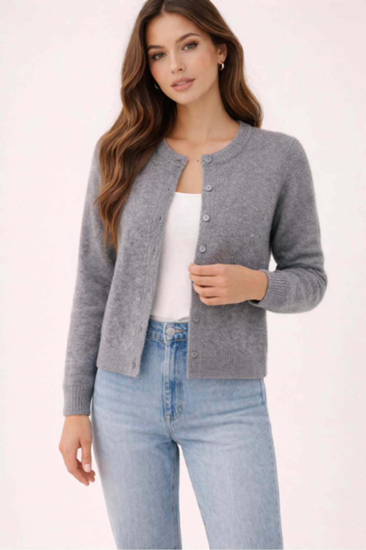 RTD&VLD  Kadın Vita-264 Eray Düğmeli Triko Hırka Gri