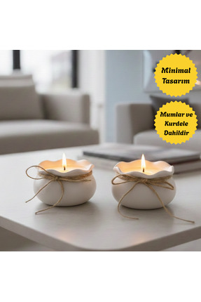 Nigistore Hasır İpli 2'li i Bohça Mum Seti - Hediyelik Dekoratif Masa Salon Süsü