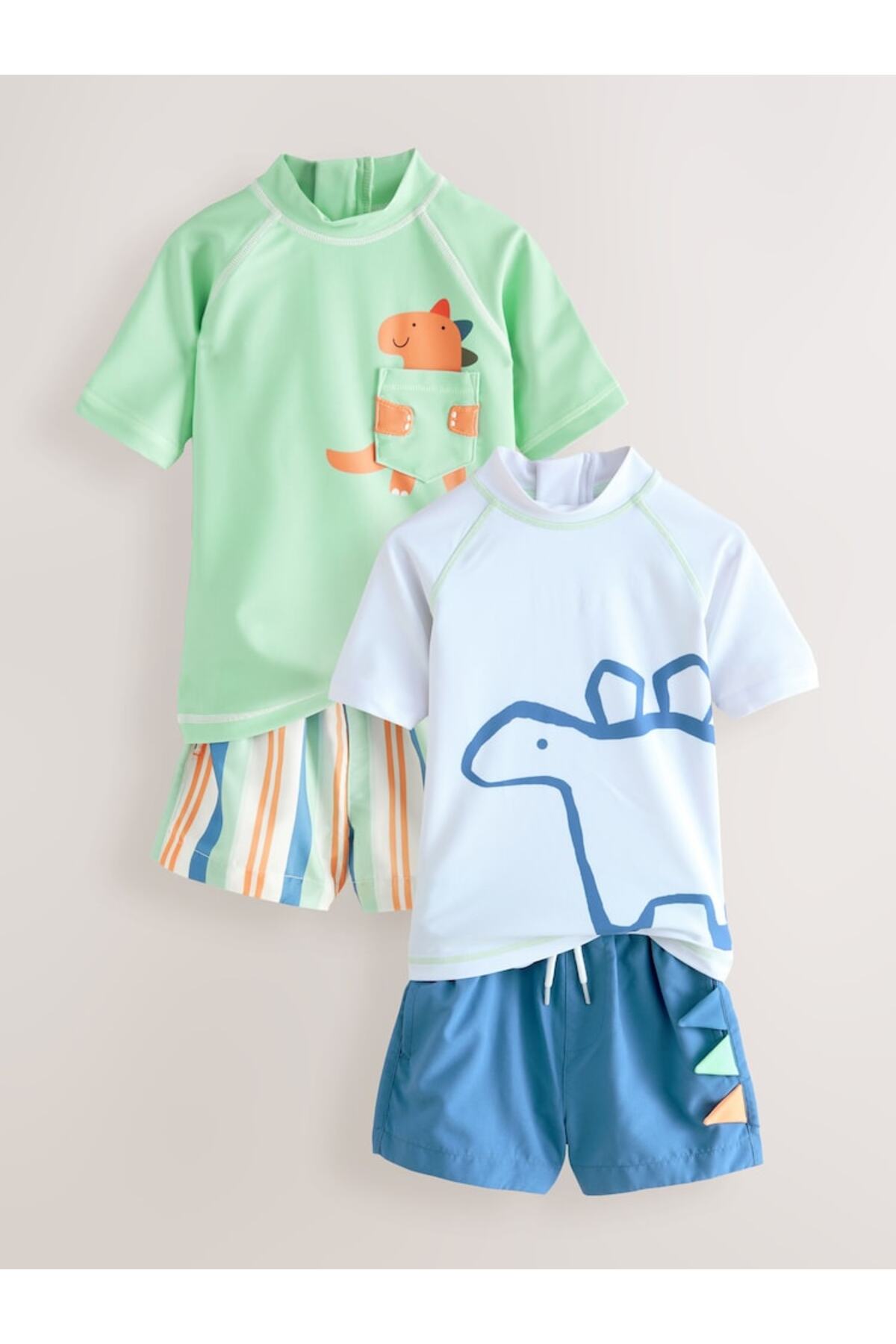 Next Baby Yeşil/Mavi Dino Güneş Korumalı Kısa Kollu Şortlu 2'li Mayo Set fotoğrafı 2 (önizleme)