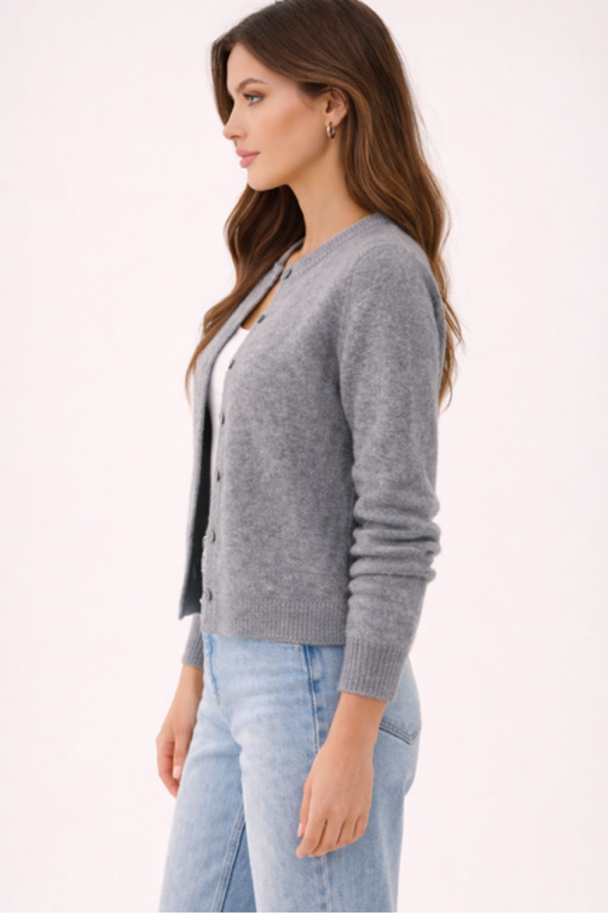 RTD&VLD  Kadın Vita-264 Eray Düğmeli Triko Hırka Gri - Görsel 2