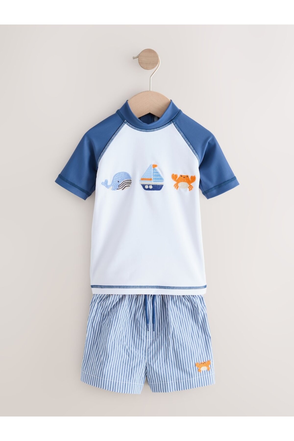 Next Baby Mavi/Beyaz Çizgili Güneş Korumalı Kısa Kollu Şortlu Mayo Set fotoğrafı 3 (önizleme)