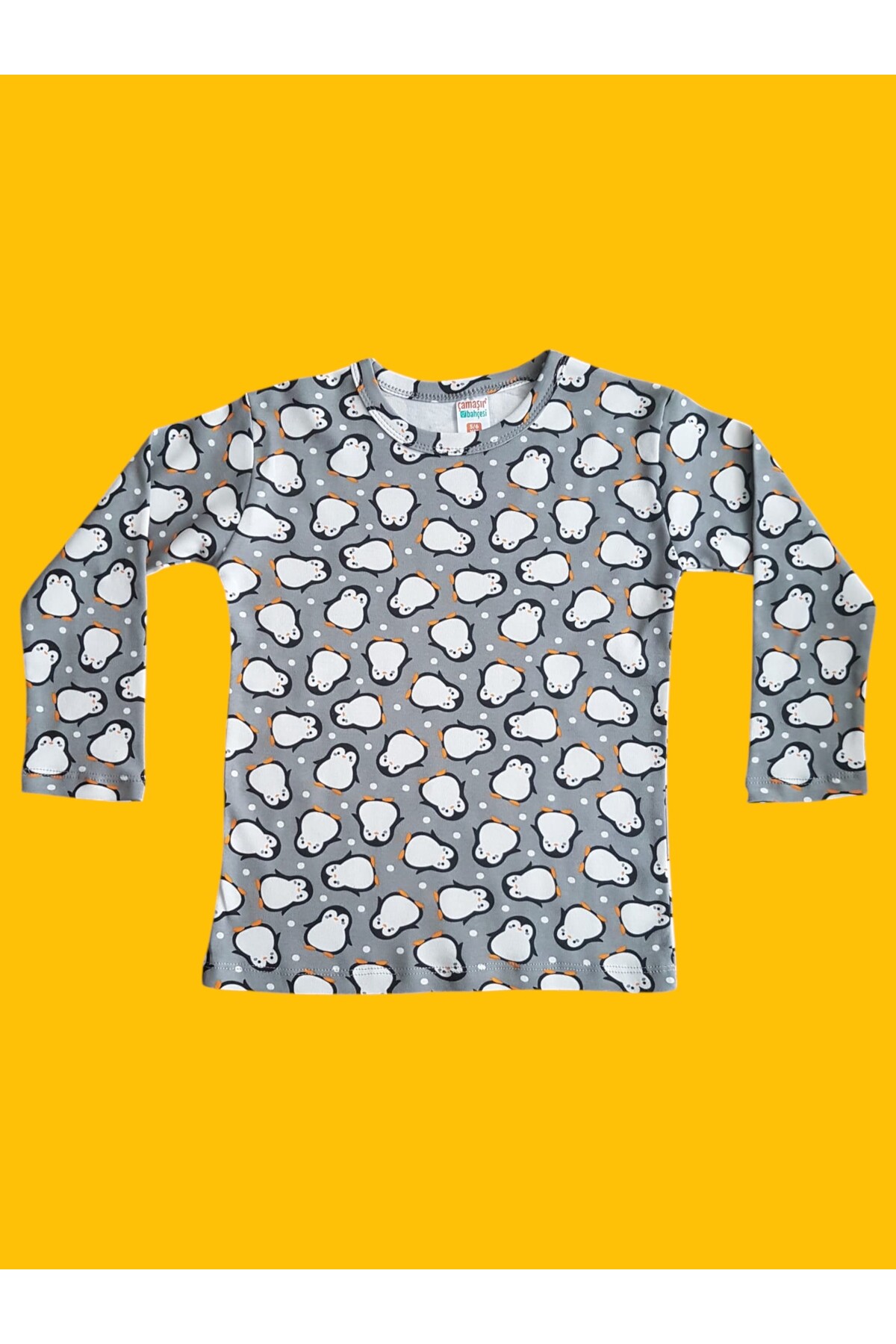 çamaşır bahçesi kendinize iyi bakın Uzun Kollu Desenli Çocuk Pijama Takım #baskılıçocukpijamatakım #çamaşırbahçesi #penguendesenlipijama fotoğrafı 3 (önizleme)