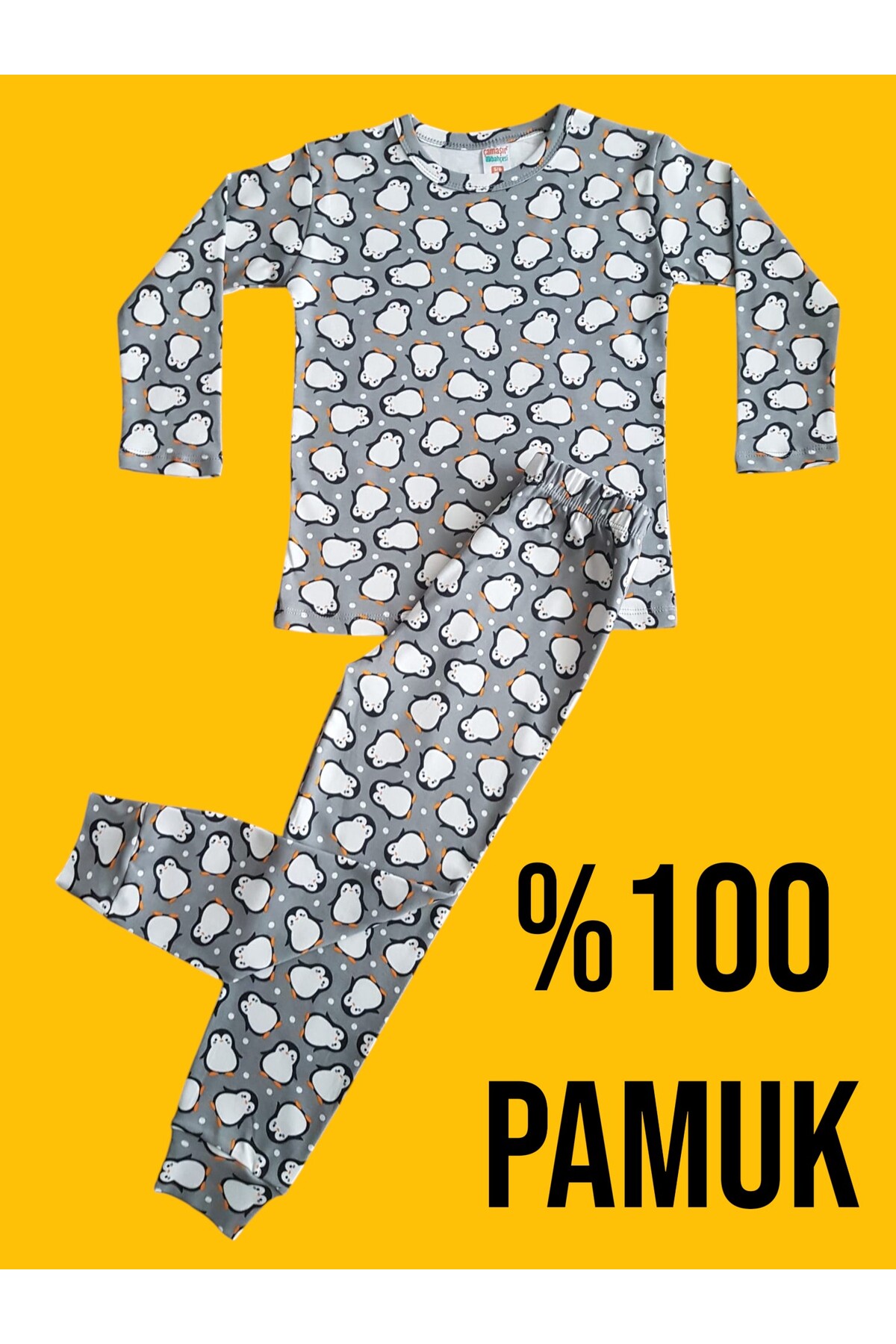 çamaşır bahçesi kendinize iyi bakın Uzun Kollu Desenli Çocuk Pijama Takım #baskılıçocukpijamatakım #çamaşırbahçesi #penguendesenlipijama fotoğrafı 2 (önizleme)