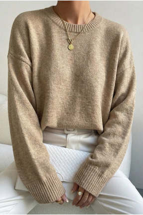 kulisgiyim Kadın Camel Standart Beden Basic Triko Kazak