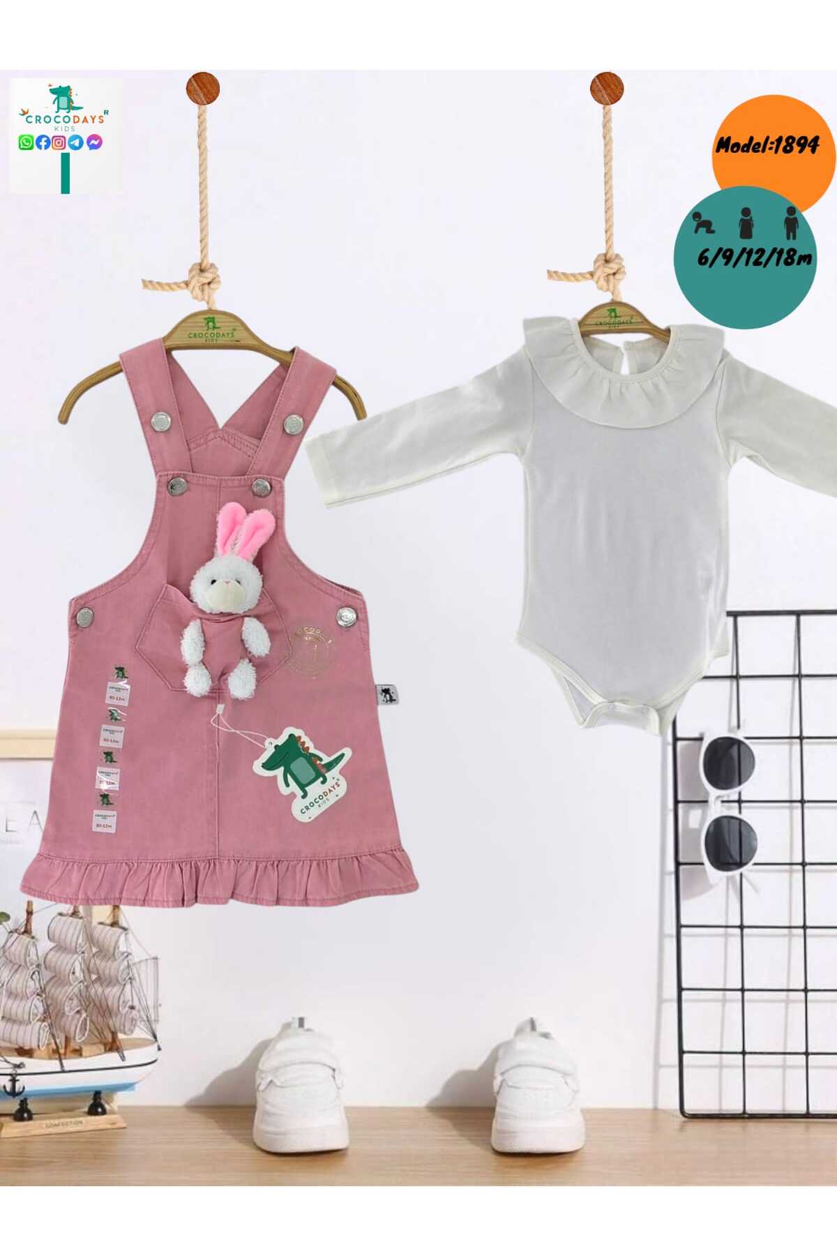 CROCODAYS Kız Çocuk Kot (JEANS) Tavşan Oyuncaklı Badili Jile Takımı (6/9/12/18) Ay fotoğrafı 2 (önizleme)