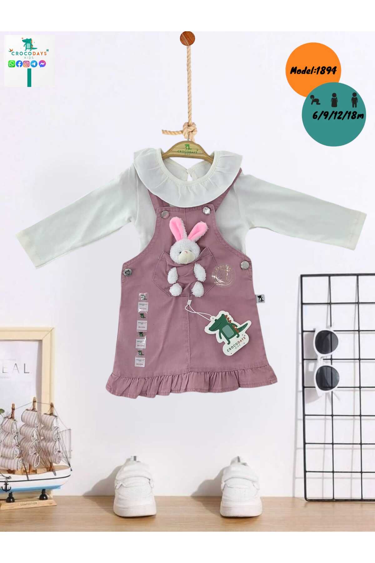 CROCODAYS Kız Çocuk Kot (JEANS) Tavşan Oyuncaklı Badili Jile Takımı (6/9/12/18) Ay fotoğrafı 2 (önizleme)