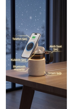 shop Kablosuz Şarj Istasyonu, Bluetooth Hoparlör, Gece Lambalı 5 in 1