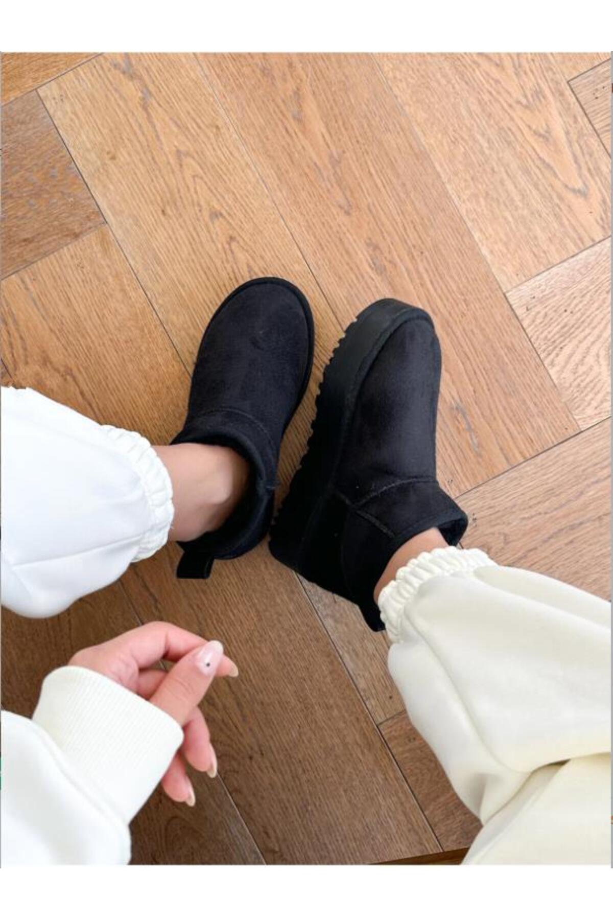 Neon Shoes Kadın Süet Içi Kürklü Yünlü Kalın Tabanlı Kışlık Bilekte Kısa Ug B...