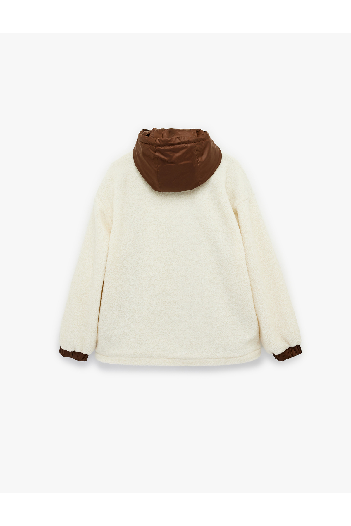 Koton Kapüşonlu Çıtçıt Düğmeli Cep Detaylı Kapitoneli Peluş Oversize Ceket görsel 4