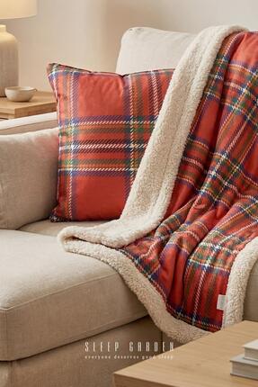 Sleep Garden Tv Battaniyesi İki Taraflı & Kırlent Set Peluş Kırmızı Konforlu ...