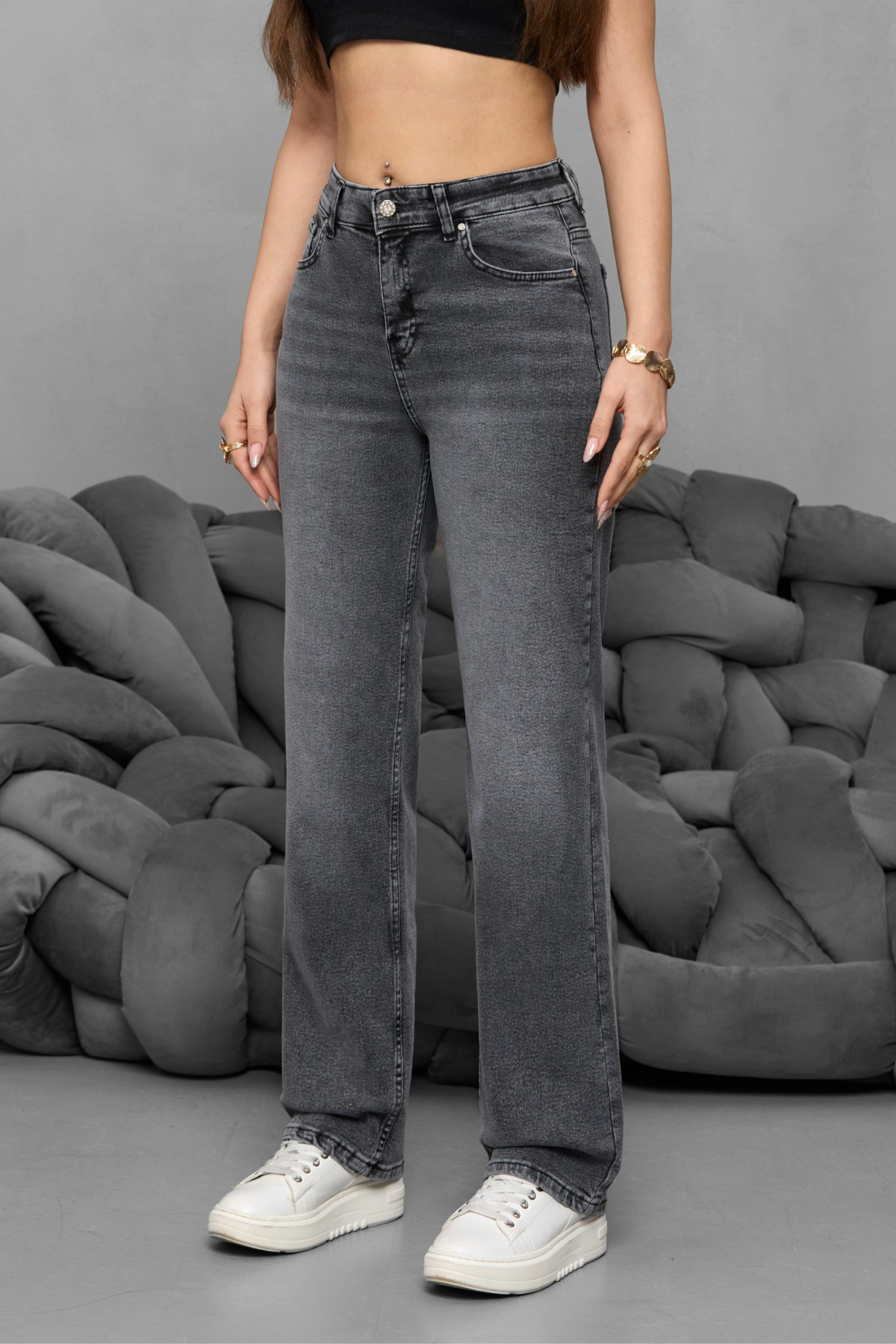 BİKELİFE  Kadın Yüksek Bel Boru Paça Straight Fit Jean - Görsel 3