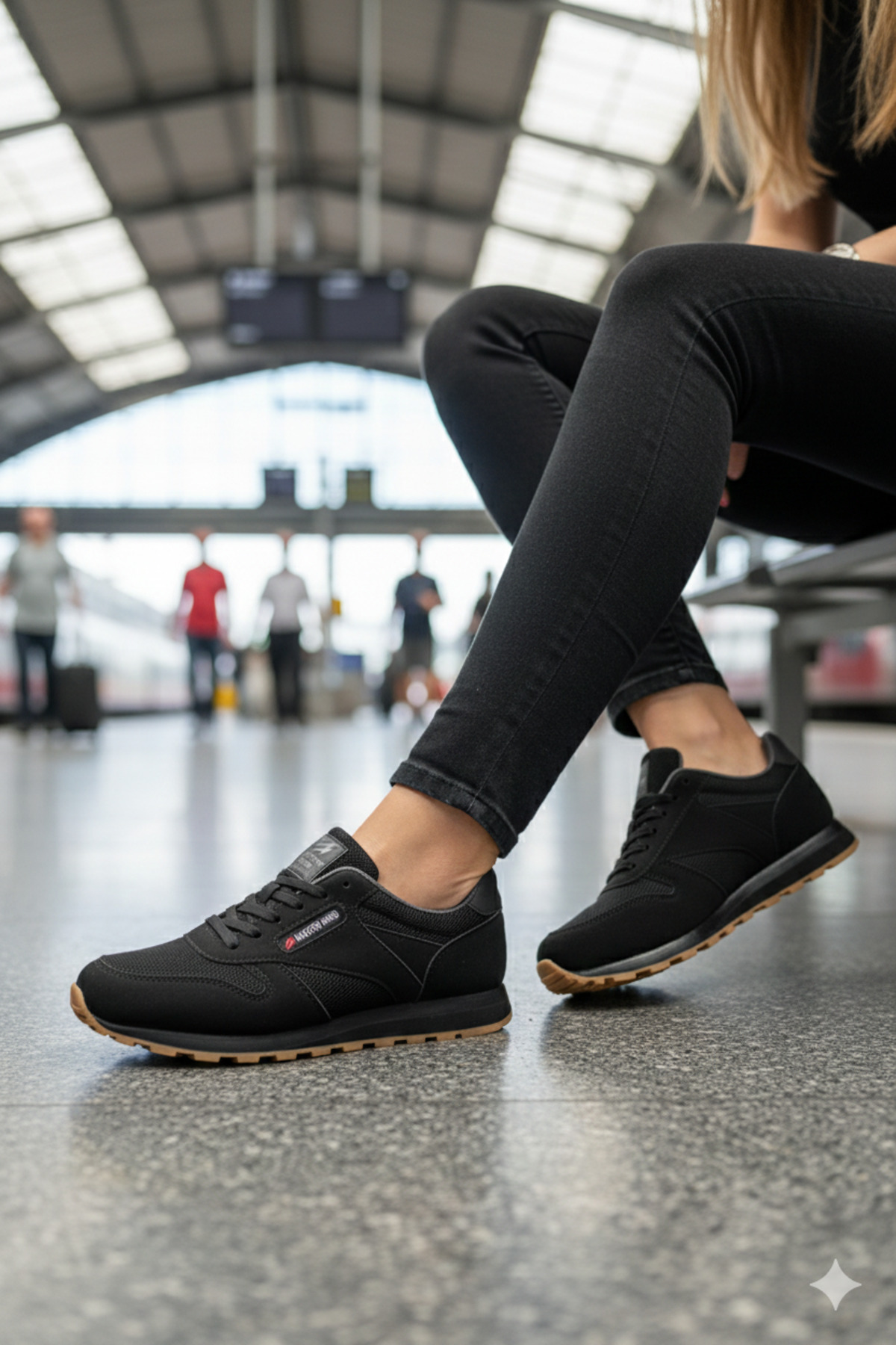 VELLINA Kadın Siyah Krep Bağcıklı Casual Rahat Taban Konforlu Yumuşak Yürüyüş Günlük Sneaker Spor Ayakkabı görsel 3