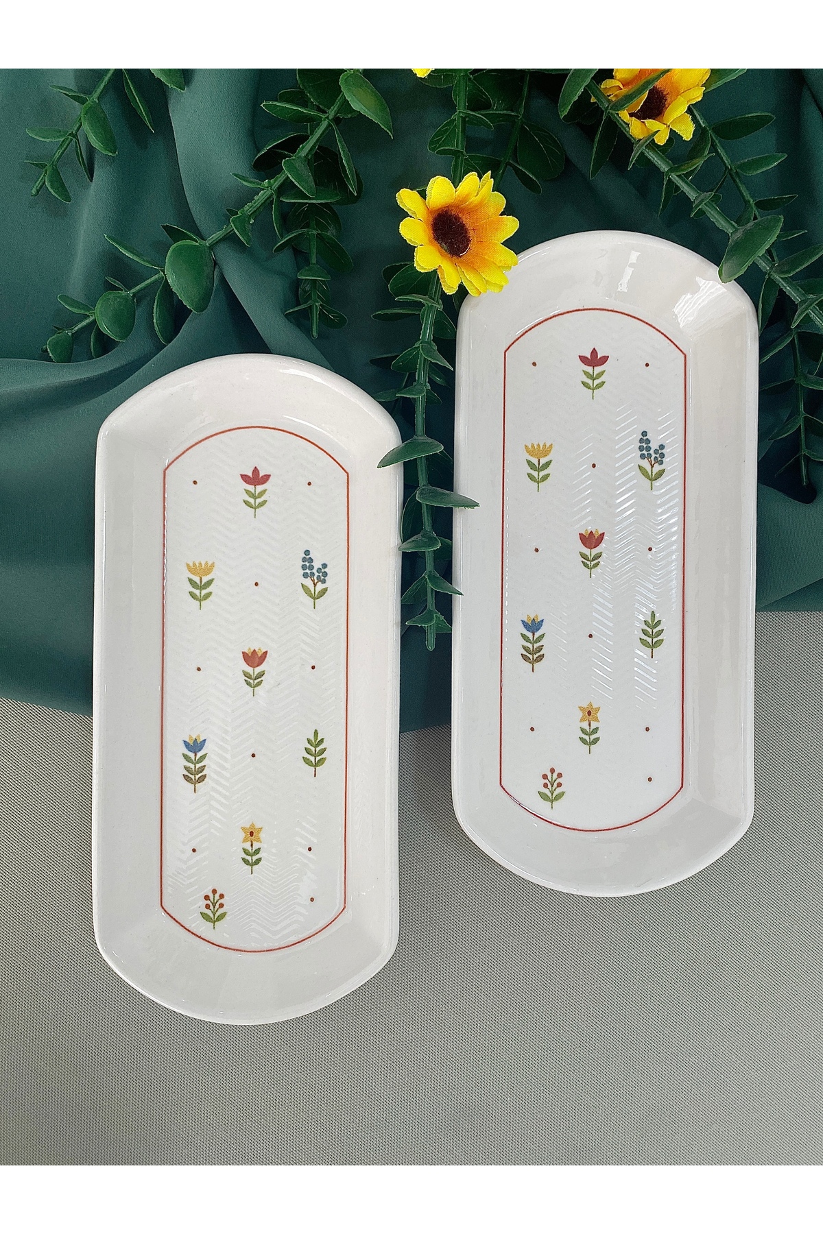 VENÜS HOME DECORATION Pastel Garden Model 2 Small Oval Plates