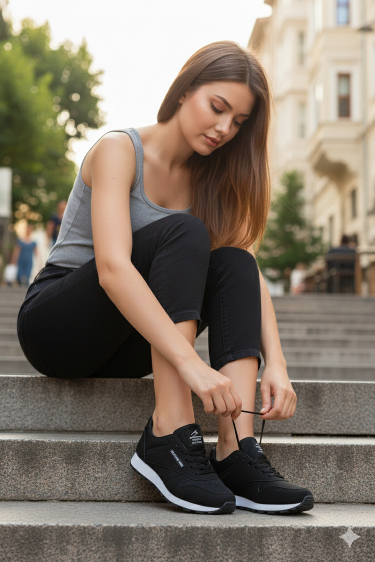 VELLINA Kadın Siyah Beyaz Bağcıklı Casual Rahat Taban Konforlu Yumuşak Yürüyüş Günlük Sneaker Spor Ayakkabı görsel 6