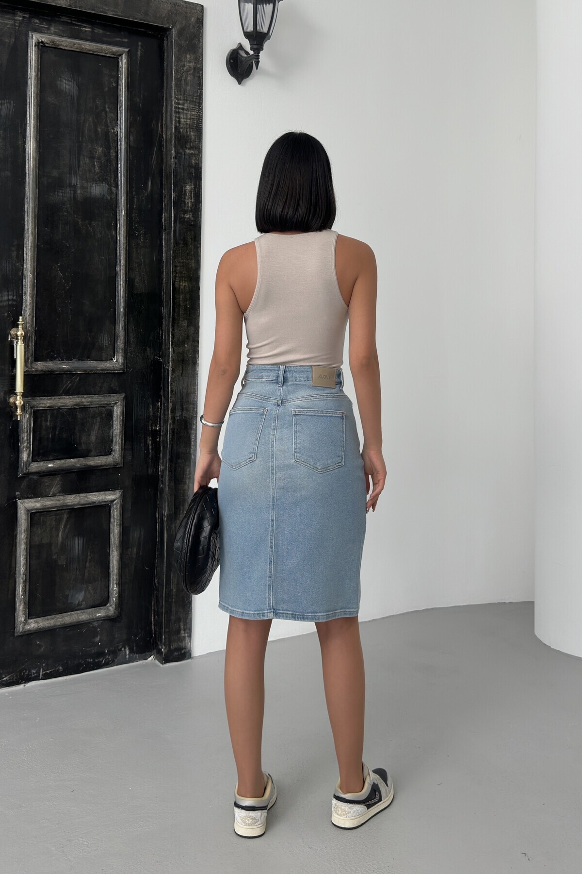 Coşkun GİYİM  Kadın Orta Boy Kot Etek AÇIK MAVİ 1039-15 - Görsel 6