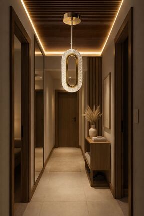 Bohem Aydınlatma Elips Tavana Sıfır 3 Renk LED Gold Modern Avize Antre/Hol Ba...