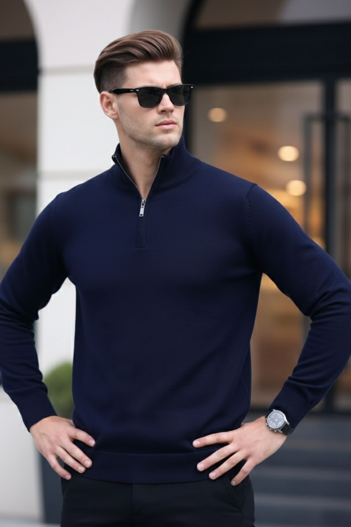 COMBİNE MİCHAİL  Erkek Yarım Fermuar Günlük Laci Triko Kazak - Görsel 6