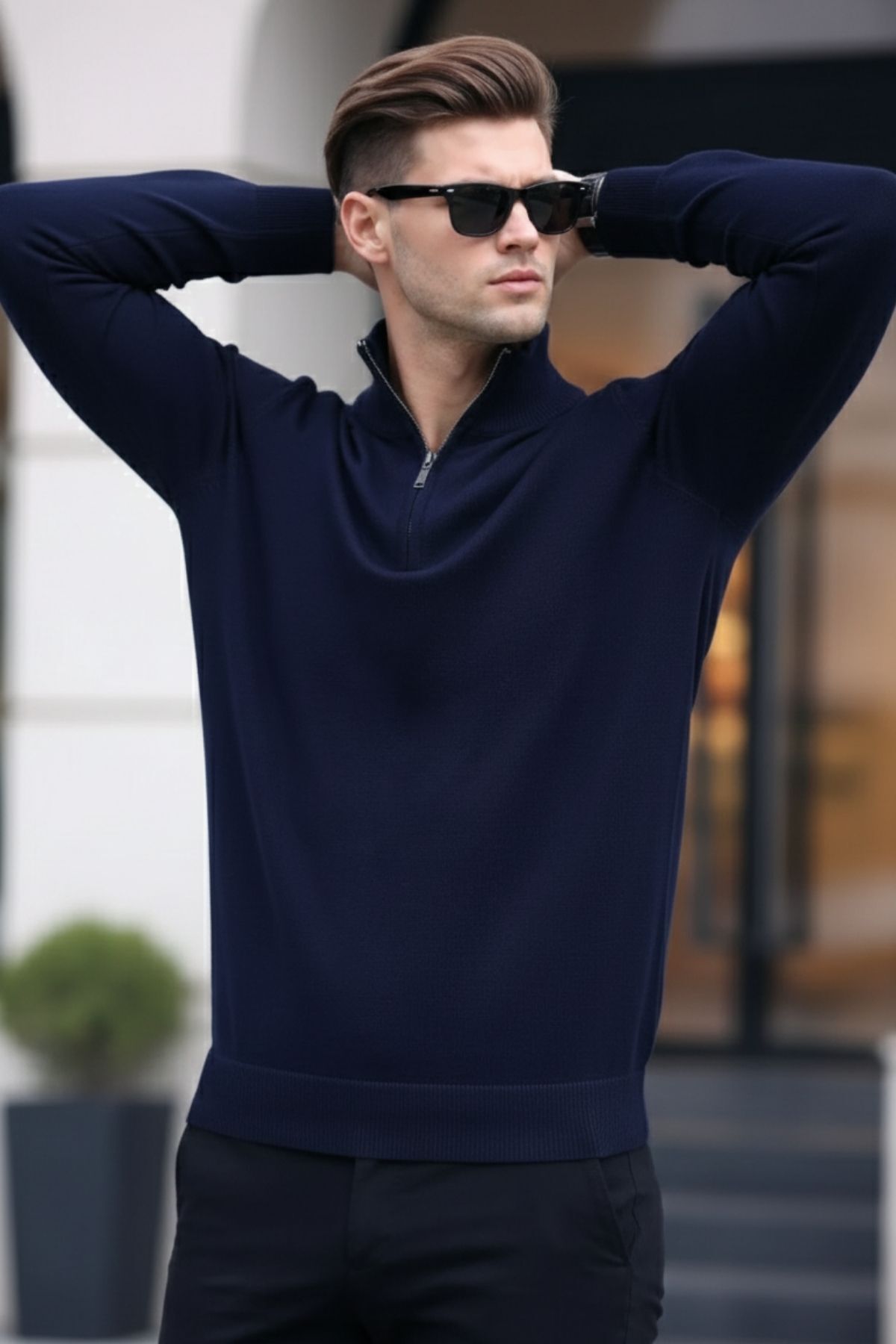 COMBİNE MİCHAİL  Erkek Yarım Fermuar Günlük Laci Triko Kazak - Görsel 7