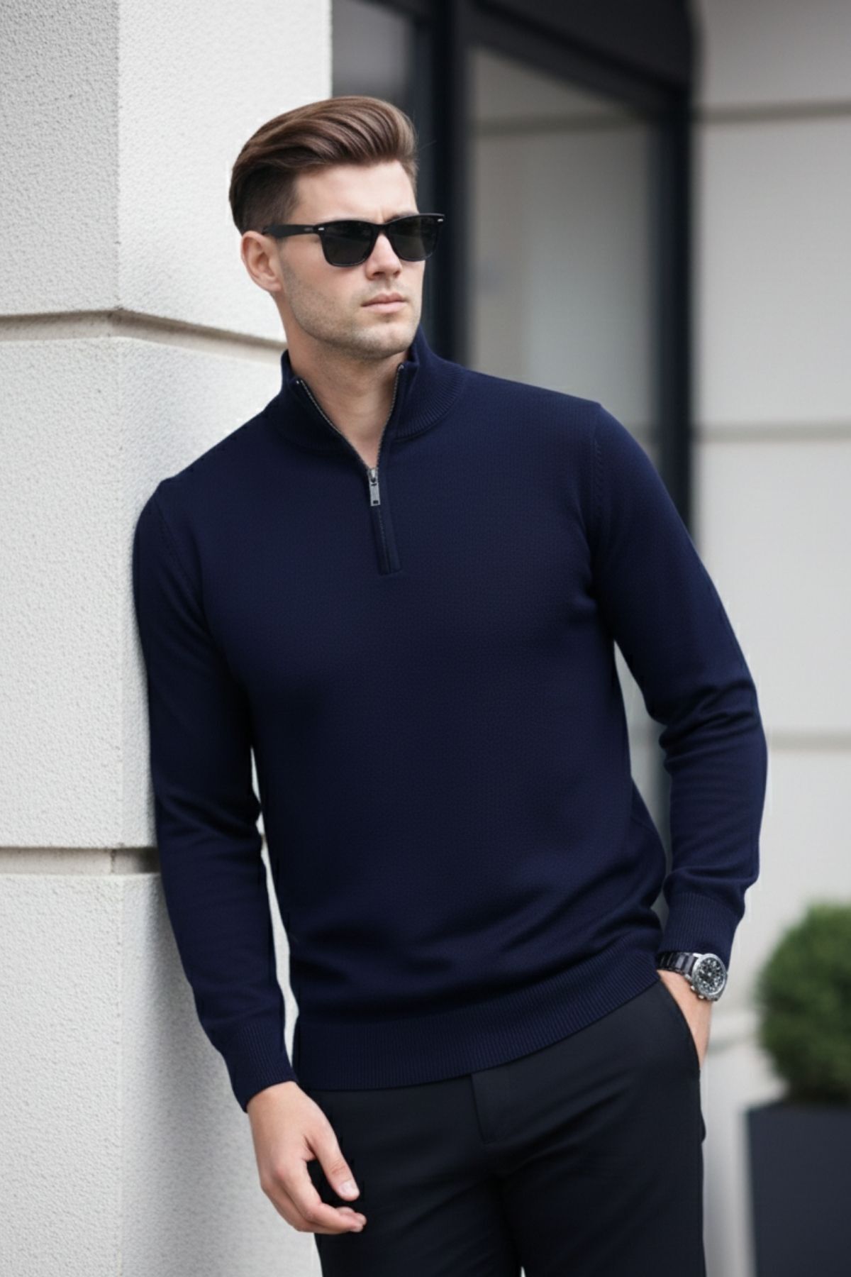 COMBİNE MİCHAİL  Erkek Yarım Fermuar Günlük Laci Triko Kazak - Görsel 4