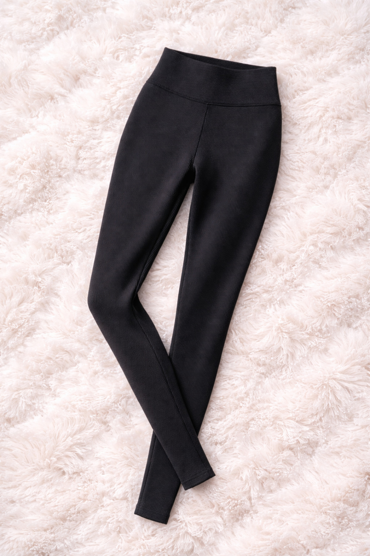 Women's Black High Waist Casual Tights Plunger Ribbed