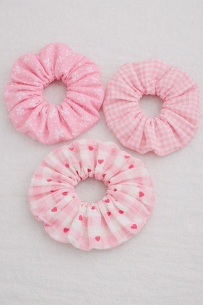 SEZİNİN TAKI DÜKKANI 3 lü poplin kumaş minimal kurdele kalp desenli lastikli ...