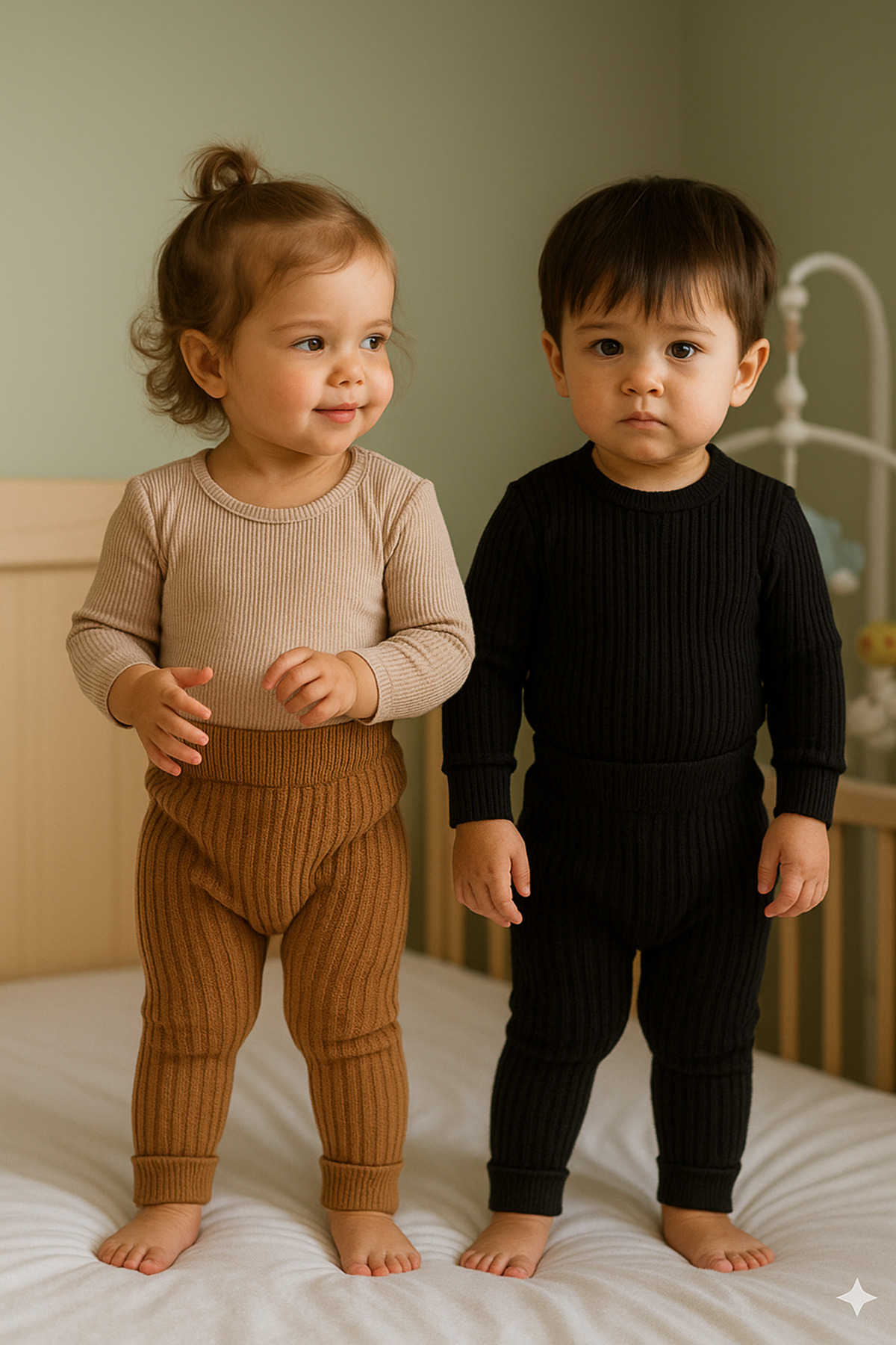 Nimini Kids Esnek, Yumuşak, Beli Lastikli, Paça Detaylı Kalın Triko Unisex Bebek Tayt (0-3 yaş) fotoğrafı 3 (önizleme)