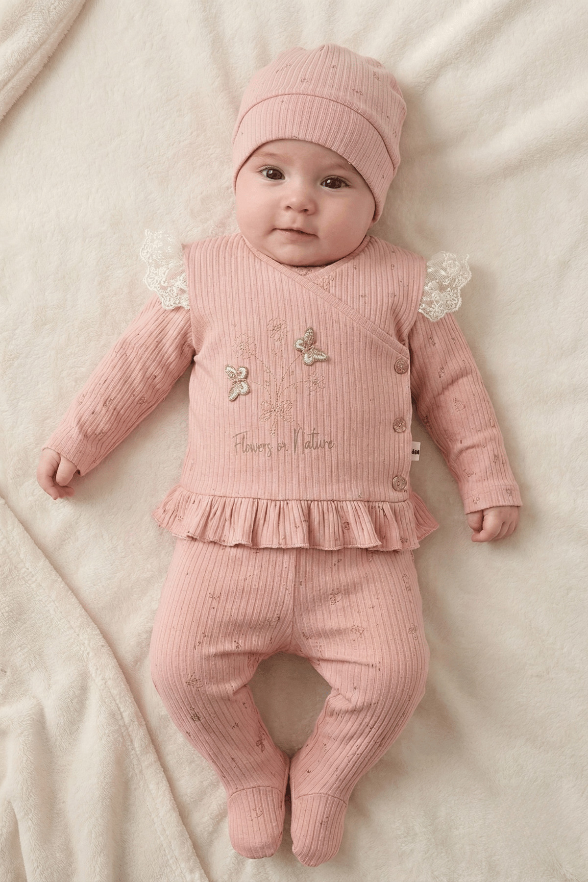 Bubbles Natural Desen Kız Bebek 5 parça Hastane Çıkış seti fotoğrafı 2 (önizleme)