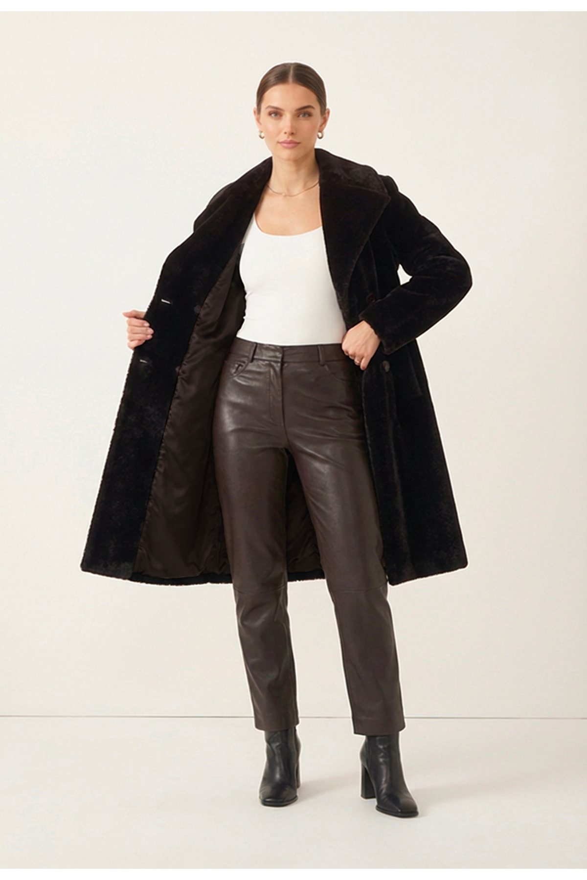 Soydan Güner  Kadın Tay Tüyü Kısa Kruvaze Kaban Kahverengi 1481 - Görsel 5