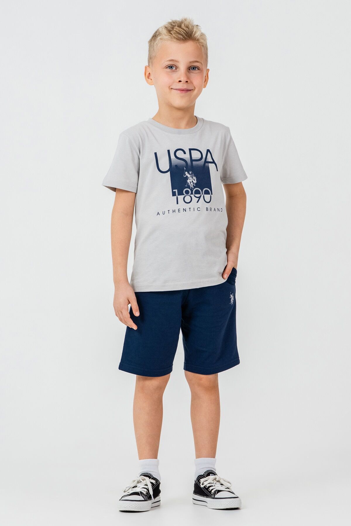 یو اس پولو ست شلوارک برمودای پسرانه خاکستری U.S. Polo Assn.