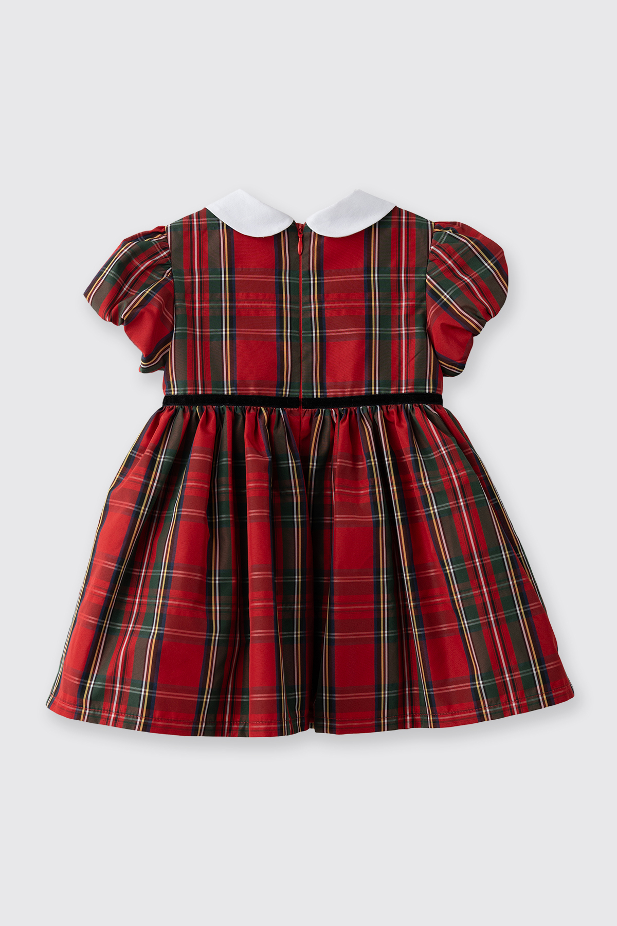 Panço Kız Bebek Bebe Yaka Fiyonk Detaylı Kısa Kollu Ekoseli Kırmızı Parti Elbisesi fotoğrafı 3 (önizleme)